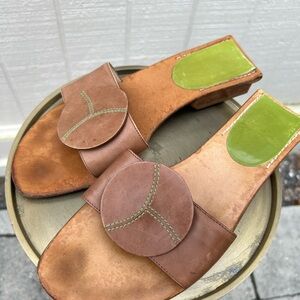 Kate Spade Rare Leather Stitched Sandle Slide Sz 5.5 Brown With Block Heel